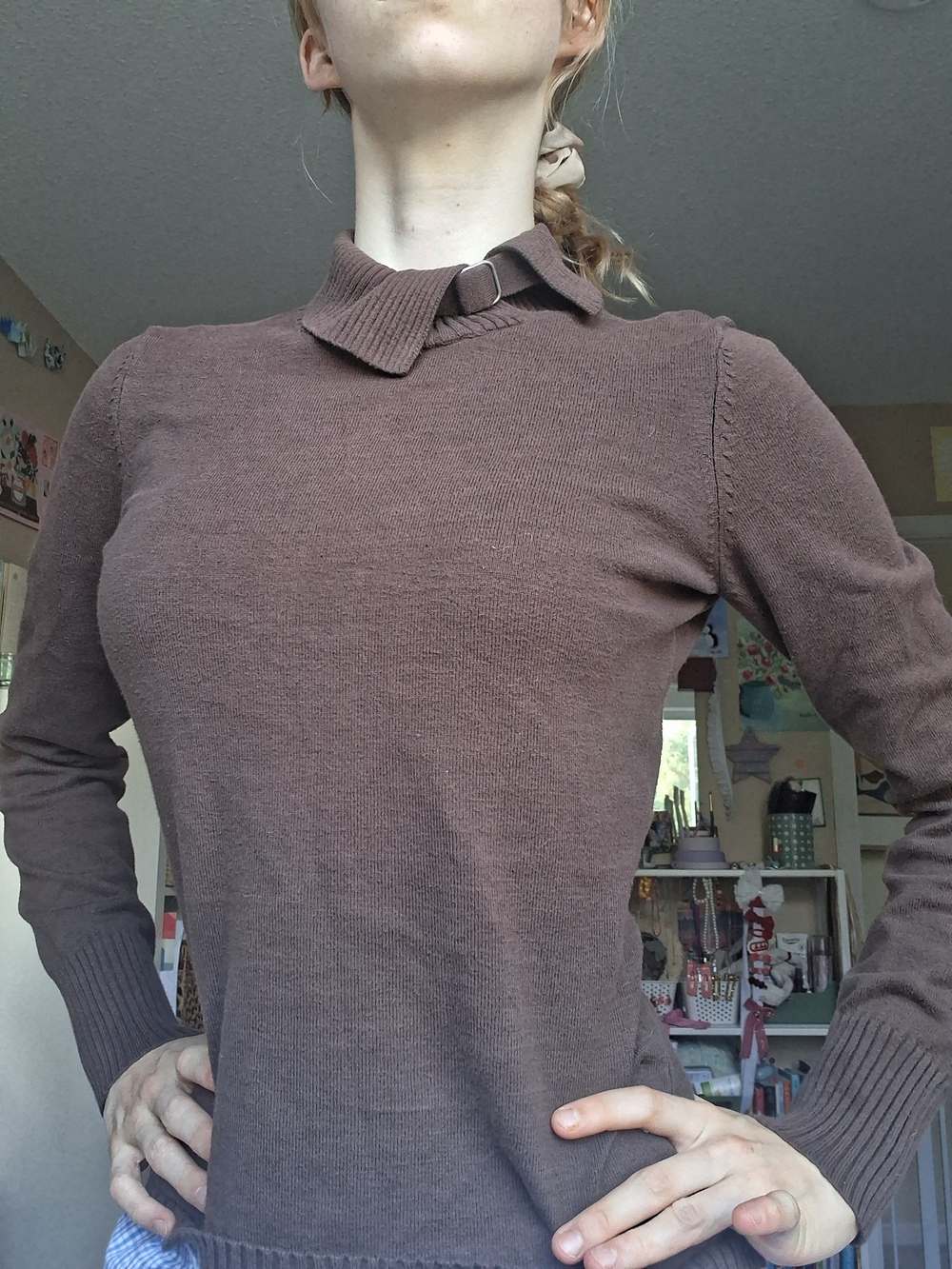 Women's Chocolate Brown Mock-Collar Knit Longsleeve